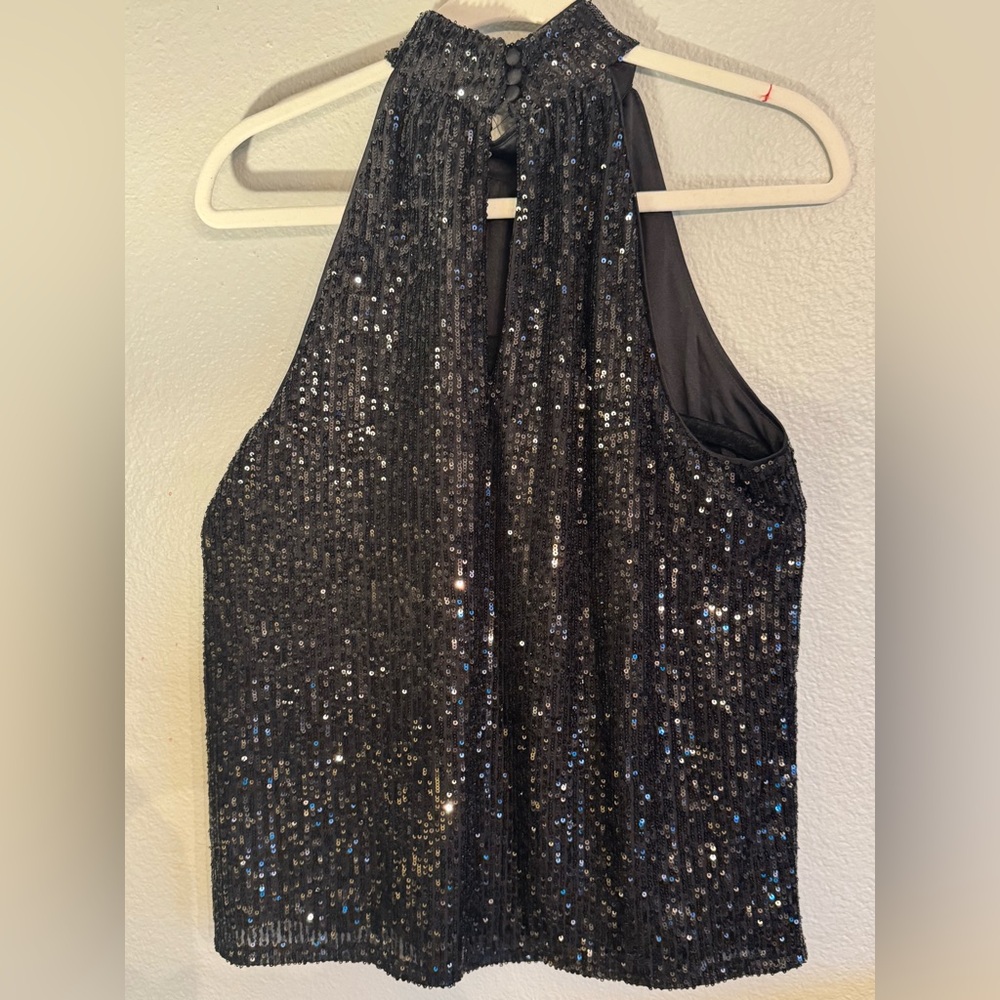 Halogen Black Sequin Halter Blouse Size 1